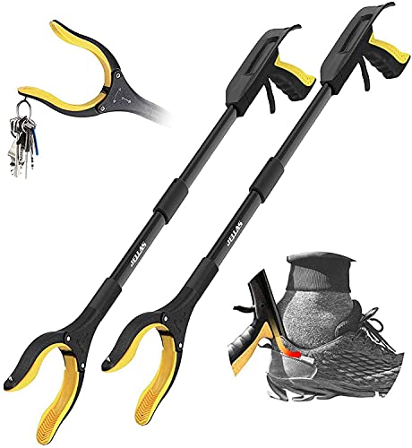 Jellas 2-Pack 32 Inch Grabber Reacher Tool with Magnetic Tip, Reacher Grabber with 360 Degrees Rotating Jaw, Grabber with Shoehorn for Elderly, Trash Picker Tool for Outdoor & Indoor