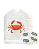 Crab Bib & Wet Wipe Bundle- 25 Disposable Bibs and 25 Moist Towelettes for Crawfish Boil, Seafood Fest, or Home Dinner Party White/Red