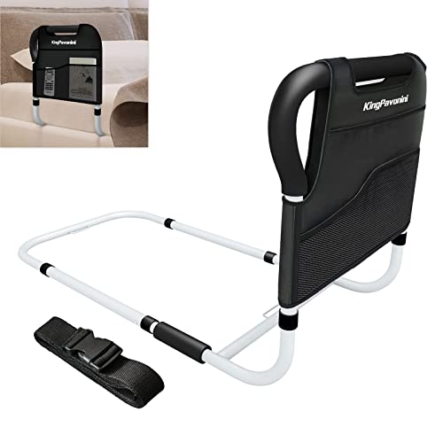 KingPavonini Bed Side Assist Handle Bar Safety Rail for Elderly Adults - Medical Bed Mobility Assistant Bar with Free Storage Bag and Fixing Strap, Support Up to 400lbs