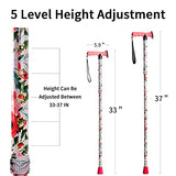 CLOKTA Folding Cane - Walking Cane for Men and Women - Floral,Foldable,Lightweight,Adjustable,Portable Hand Walking Stick-Canes for Seniors & Adults,Comfortable T Handles Walking Stick (Pink Floral)