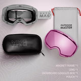 OutdoorMaster Ski Goggles PRO - Frameless, Interchangeable Lens 100% UV400 Protection Snow Goggles for Men & Women (GreyFrame LightPinkLens VLT59%)