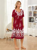 UDFORSK Moomoo Dresses for Women Plus Size Nightgowns for Women House Dresses for Elderly Grandma Pajamas Mumu Dresses Cotton Sleepwear Short Sleeve Lounge Dress for Women Moo moos Wine Red XL