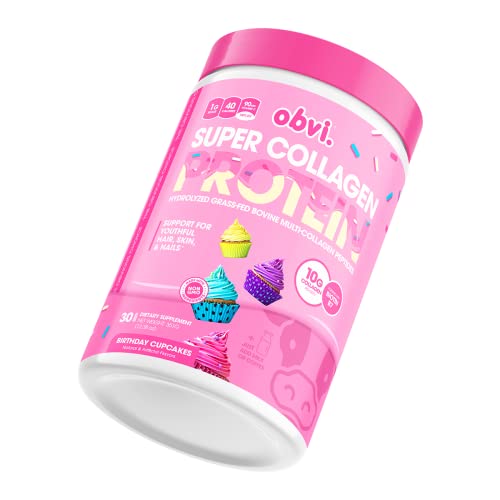 Obvi Collagen Peptides, Protein Powder, Keto, Gluten and Dairy Free, Hydrolyzed Grass-Fed Bovine Collagen Peptides, Supports Gut Health, Healthy Hair, Skin, Nails (30 Servings) (Birthday Cupcakes)