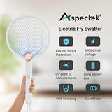 Aspectek Upgraded 3000V Electric Fly Swatter for Indoor and Outdoor, Portable, Foldable, Rechargeable with Improved Battery Life, USB Charging Cable(2 Pack)