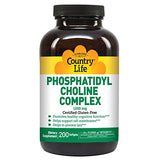 Country Life Phosphatidyl Choline Complex, Promotes Healthy Cognitive Function, 1200mg, 200 Softgels, Certified Gluten Free