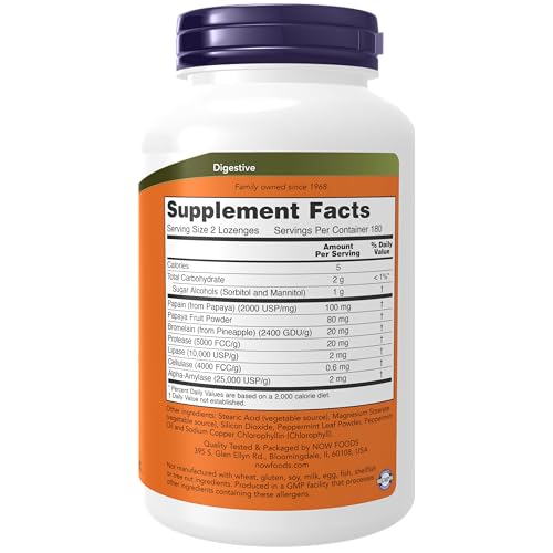 NOW Supplements, Papaya Enzyme with Mint and Chlorophyll, Digestive Support*, 360 Chewable Lozenges