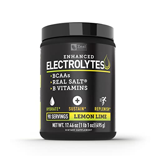 Enhanced Electrolyte Powder (Lemon Lime | 90ct.) + BCAA, B-Vitamins & Real Salt® - Hydration Powder w Potassium, Sodium, Zinc, Magnesium for Hydration