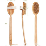Zen Me Premium Vegan Bristle Brush, Exfoliating Brush with Firm Natural Bristles for Cellulite and Lymphatic, Body Scrub Brush for Experienced Users, with Detox eBook Gift, (Set of 3)