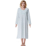 Keyocean Nightgowns for Women with Pockets, All Cotton Soft Lightweight Long Sleeve Ladies Sleepwear for Elderly, Green Floral, X-Large