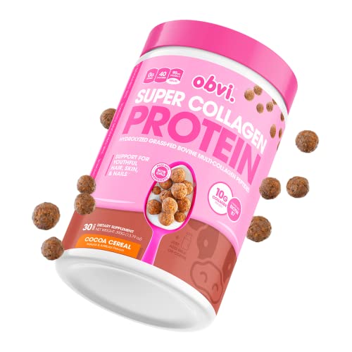 Obvi Collagen Peptides, Protein Powder, Keto, Gluten and Dairy Free, Hydrolyzed Grass-Fed Bovine Collagen Peptides, Supports Gut Health, Healthy Hair, Skin, Nails (30 Servings) (Cocoa Cereal)