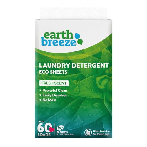 Earth Breeze Laundry Detergent Sheets - Fresh Scent - No Plastic Jug (60 Loads) 30 Sheets, Liquidless Technology…