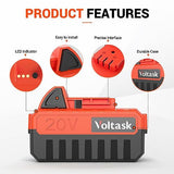 VOLTASK 20V 4.0-Ah Lithium iON Battery + 2.2A Rapid Charger for Voltask Cordless Snow Shovel