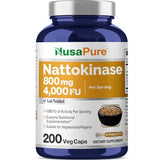 NusaPure Nattokinase 4000 FU 800mg, 200 Veggie Capsules (Vegan, Non-GMO)