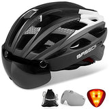 Bike Helmet, Basecamp Bicycle Helmet with Rear Light & Detachable Magnetic Goggles & Portable Backpack Lightweight Cycling Helmet Adjustable for Adult Men Women Mountain & Road (BC-069)