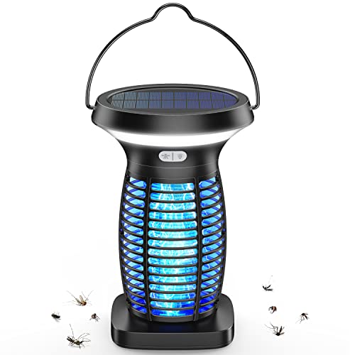 Solar Bug Zapper for Outdoor Indoor, Portable Camping Lantern with SOS Emergency Light, Electric Mosquito Zappers Killer, Rechargeable Insect Fly Pest Attractant Trap for Hiking, Backyard, Patio