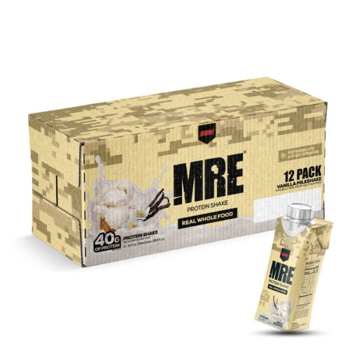 REDCON1 MRE Ready to Drink Protein Shakes, Vanilla Milkshake - Protein Drinks with Whole Food Sources - Sugar Free RTD Shake Formulated to Fuel Athletes at Any Time (12 Pack)