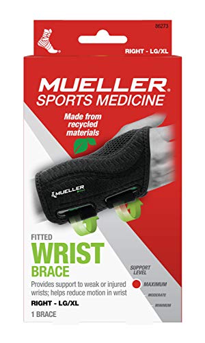 Mueller Sports Medicine Green Fitted Wrist Brace for Men and Women, Support and Compression for Carpal Tunnel Syndrome, Tendinitis, and Arthritis, Right Hand, Black, Large/X-Large