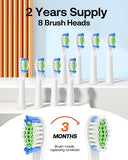 Bitvae Electric Toothbrush with 8 Brush Heads, 5 Modes Ultrasonic Electric Toothbrush with Holder for Adults, Travel Rechargeable Toothbrush with Timer, Ultrasonic Toothbrush, White D2