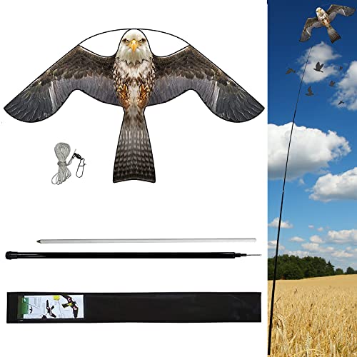 Flerigh Bird Hawk Flying Kite with Pole Crops Farm Protector Bird Scarer Flying Kite with 4m Pole-Style B