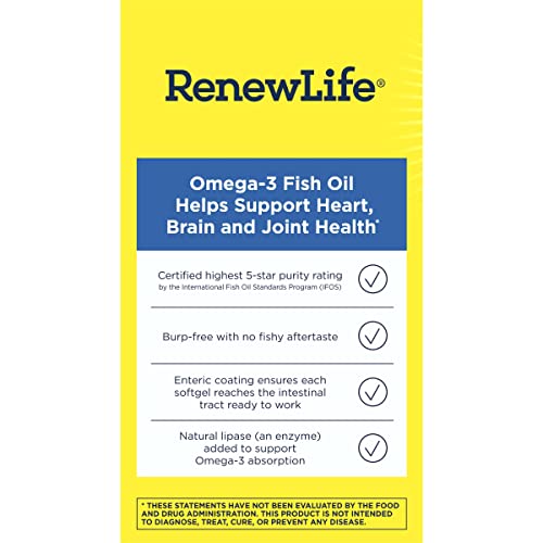 Renew Life Norwegian Gold Critical Omega Softgels, Daily Supplement Supports Heart, Brain and Joint Health, EPA and DHA Omega-3 Fish Oil, Dairy and gluten-free, 850 Mg 120 Count