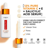 L'Oreal Paris Revitalift 12% Pure Vitamin C Serum, Vitamin E, Salicylic Acid, Brightening 1 oz + Moisturizer Sample