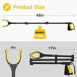 48 Inch Extra Long Grabber Reacher Tool，Foldable Pick Up Stick with Strong Grip Magnetic，360°Rotating Anti-Slip Jaw 4" Wide Claw Opening,Hand Grabber for Reaching