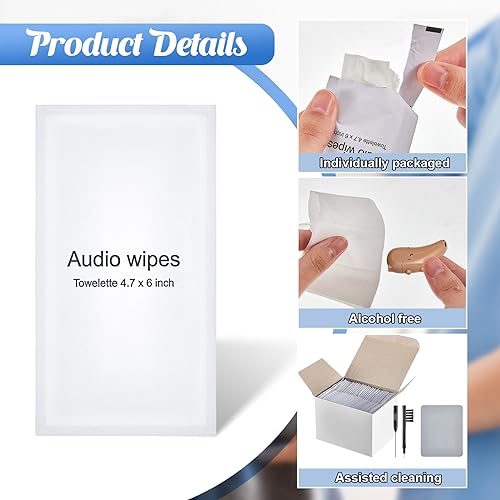 Dansib 200 Count Hearing Aid Wipes Individually Packaged Cleaning Towelette with Hearing Aid Cleaning Tools Hearing Aid Cleaning Wipes for Hearing Amplifier, Earbuds