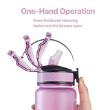 EYQ 32 oz Water Bottle with Time Marker, Carry Strap, Leak-Proof Tritan BPA-Free, Ensure You Drink Enough Water for Fitness, Gym, Camping, Outdoor Sports (Light Purple)