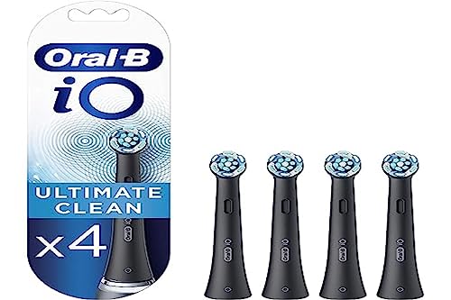 Oral-B iO Ultimate Clean Electric Toothbrush Head, Twisted & Angled Bristles for Deeper Plaque Removal, Pack of 4, Suitable for Mailbox, Black