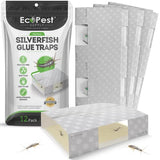 Silverfish Trap — 12 Pack | Sticky Indoor Glue Trap for Silverfish, Firebrat, and Other Bugs and Crawling Insects | Adhesive Silverfish Killer Paks, Monitor, and Detector with Natural Bait Attractant