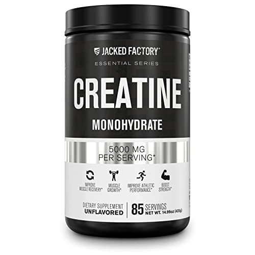 Jacked Factory Creatine Monohydrate Powder 425g - Creatine Supplement for Muscle Growth, Increased Strength, Enhanced Energy Output and Improved Athletic Performance 85 Servings, Unflavored