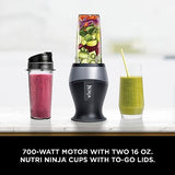 Ninja QB3001SS Ninja Fit Compact Personal Blender, for Shakes, Smoothies, Food Prep, and Frozen Blending, 700-Watt Base and (2) 16-oz. Cups & Spout Lids, Black