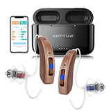 Bluetooth Hearing Aids Rechargeable with Noise Cancelling | dolphin hearing APP | Hearing Test Hearing Aids with Bluetooth | Auto-On/Off 4 Listening Programs with Tinnitus Masking (Brown)