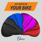 Bikeroo Bike Seat Cushion - Padded Gel Wide Adjustable Cover for Men & Womens Comfort, Compatible with Peloton, Stationary Exercise or Cruiser Bicycle Seats, 11in X 10in (Black)