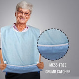 Wave 3 Pack Terry Cloth Bibs for Adults, Senior Citizens, Special Needs, and Hospice or Personal Care, Built-In Crumb Catcher and Clothing Protector, Washable and Reusable