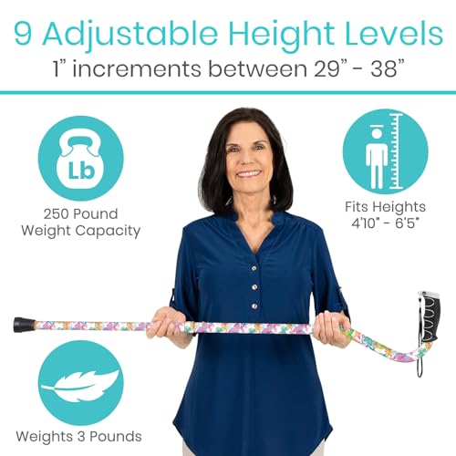 Vive Walking Cane for Women, Men, Elderly - Patented Offset Grip - Lightweight Adjustable Walking Aid with a Non-Slip Tip - Sturdy Balancing Mobility Aid for Seniors, Supports Up to 250lbs (Teal)