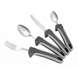 Special Supplies Adaptive Utensils (4-Piece Kitchen Set) Wide, Non-Slip Handles for Hand Tremors, Arthritis, Parkinson’s or Elderly Use, Stainless Steel Knife, Fork, Spoons (Gray Striped)