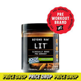 BEYOND RAW LIT | Clinically Dosed Pre-Workout Powder | Contains Caffeine, L-Citrulline, Beta-Alanine, and Nitric Oxide | Jolly Rancher Green Apple | 30 Servings