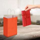 Oikss 100 Pack 5.25x3.25x8.25 inch Small Kraft Bags with Handles Bulk, Paper Bags Birthday Wedding Party Favors Grocery Retail Shopping Business Goody Craft Gift Bags Cub Sacks, Orange 100PCS Count