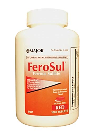 Major FEROSUL 5GR FC RED TABS Ferrous SULFATE-325 MG Red 1000 Tablets UPC 309047590803