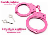 Uzi Handcuffs, High Tensile Steel, Professional Police Grade, Adjustable, Double Lock, with 2 Keys, Pink, Christmas Gift