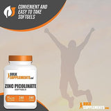 BulkSupplements.com Zinc Picolinate Softgels - Zinc Supplements, Zinc 11mg, Zinc Capsules - Zinc Softgels for Immune Support, Gluten Free - 1 Softgel per Serving, 240 Softgels