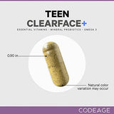 Codeage Teen Clearface Adolescent Face, Skin & Pimples, Vitamins A, C, D3, E, Pantothenic Acid, Niacin, Zinc Supplement Teenagers, Probiotics, L-Lysine, Omega-3, Oily Skin, Pores, Spots - 2 Pack