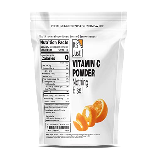 It's Just! - Vitamin C Powder, 100% Pure Ascorbic Acid, Food Grade, Immune Support, Homemade Cosmetics (11oz)