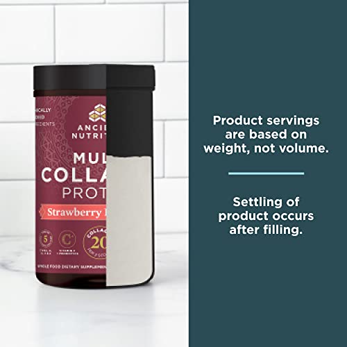 Ancient Nutrition Collagen Powder Protein, Multi Collagen Protein Powder, Strawberry Lemonade, 24 Servings, w/Vitamin C, Hydrolyzed Collagen Peptides for Skin, Nails, Gut Health and Joints, 9.65oz