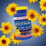 Lekithos® 100% All-Natural Sunflower Lecithin Capsules - 120 Count - Cold Pressed (Solvent Free) - Non-GMO Project Verified - Certified Vegan - Rich in Phosphatidyl Choline