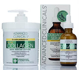 Advanced Clinicals Collagen Cream + Collagen Serum 2PC Set Bundle | Face Serum & Body Cream Moisturizer Lotion Plumping Skin Care Set & Kits For Wrinkles, Uneven Skin Tone, & Dry Skin, Fragrance Free