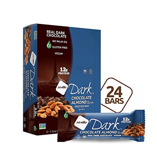 NuGo Dark Chocolate Almond with Sea Salt, 12g Vegan Protein, 200 Calorie, Gluten Free