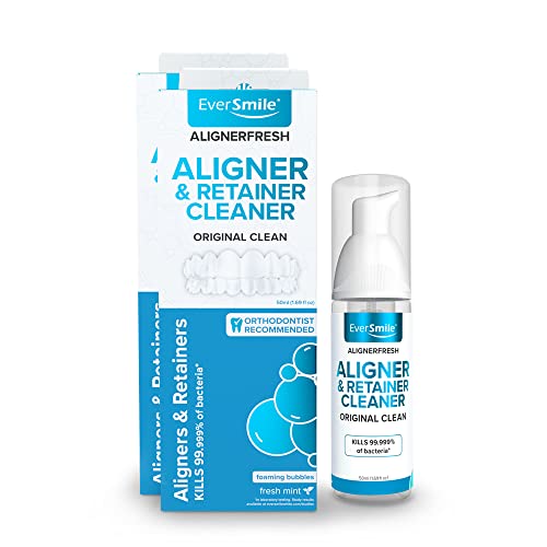 EverSmile AlignerFresh Original Clean-The Original Cleaning WhiteFoam On-The-Go Clear Retainer Cleaner. Eliminates Bacteria, Whitens Teeth & Fights Bad Breath (50ml - 2 Pack)