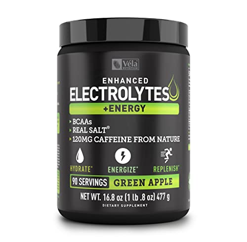 Electrolyte Powder Recovery Drink + Energy (90 Servings | Green Apple) w Real Salt +BCAAs Sugar Free Electrolyte Supplement w Potassium Zinc & Magnesium for Hydration - Keto Electrolytes